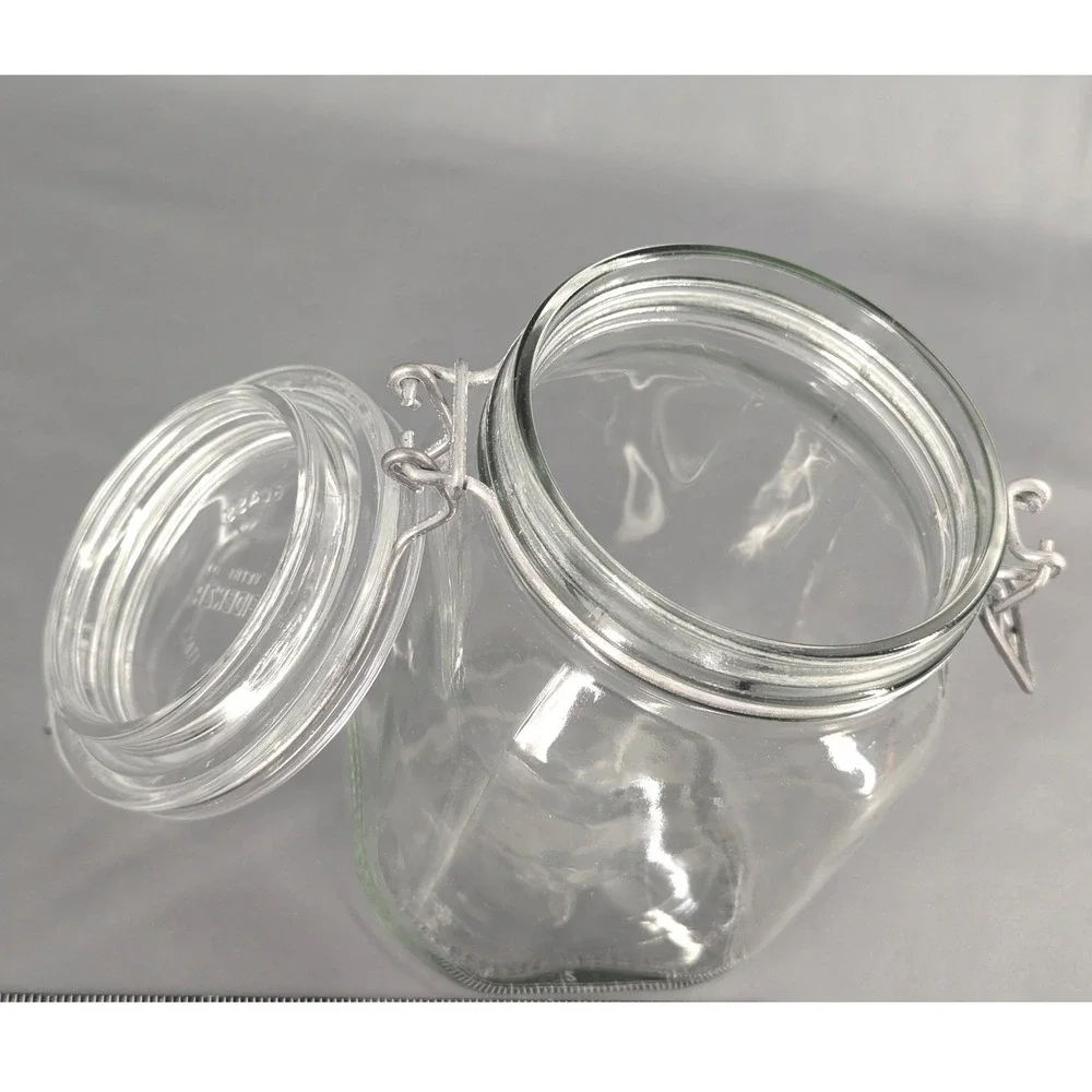 Fidenza Vetraria Italy Clear Glass Hermetic Jar Wire Bail Swing Top 6.5in